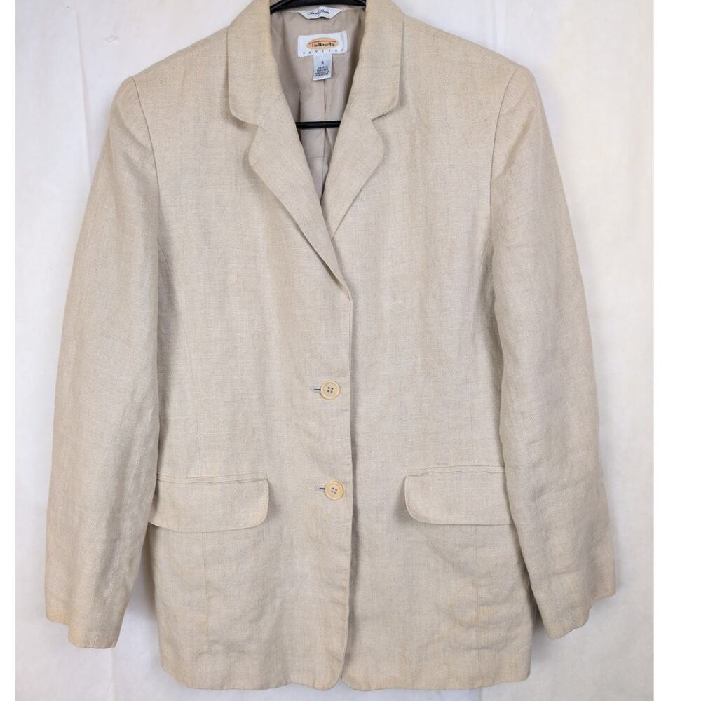 Talbots Irish linen blazer jacket size 6 Petite Natural Tan Preppy Resort Career